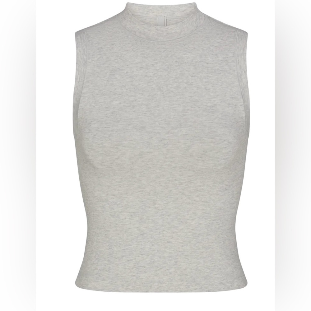 Skims Cotton Jersey Mock Neck Tank XL in Light Heather Grey